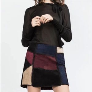 Zara Woman Suede Patchwork Mini Skirt Size Small